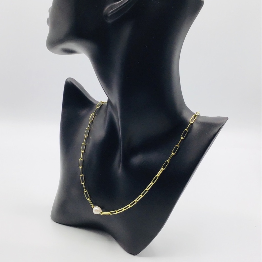 New Necklace Fresh Water Pearl 14k Yellow Gold Plated Paper Clip Chain L 72$